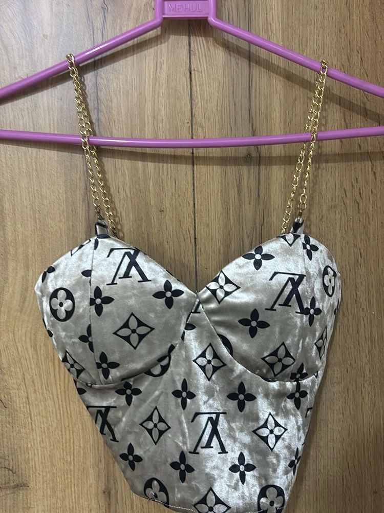 Velvet Chain Strap Corset Top