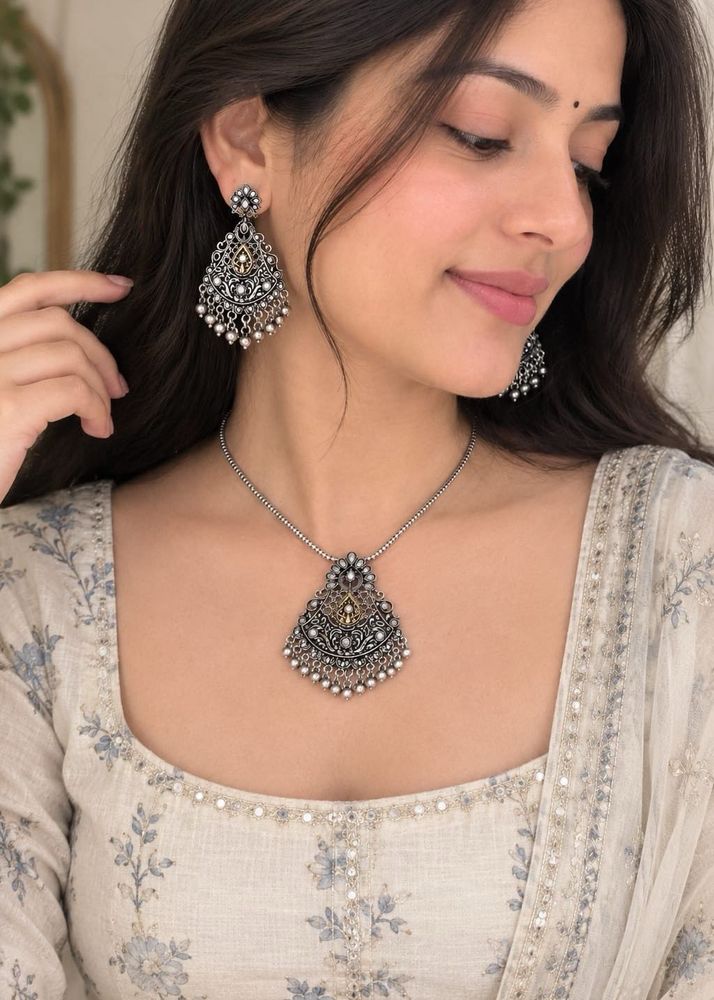 German Silver Necklace &amp; Earrings Set