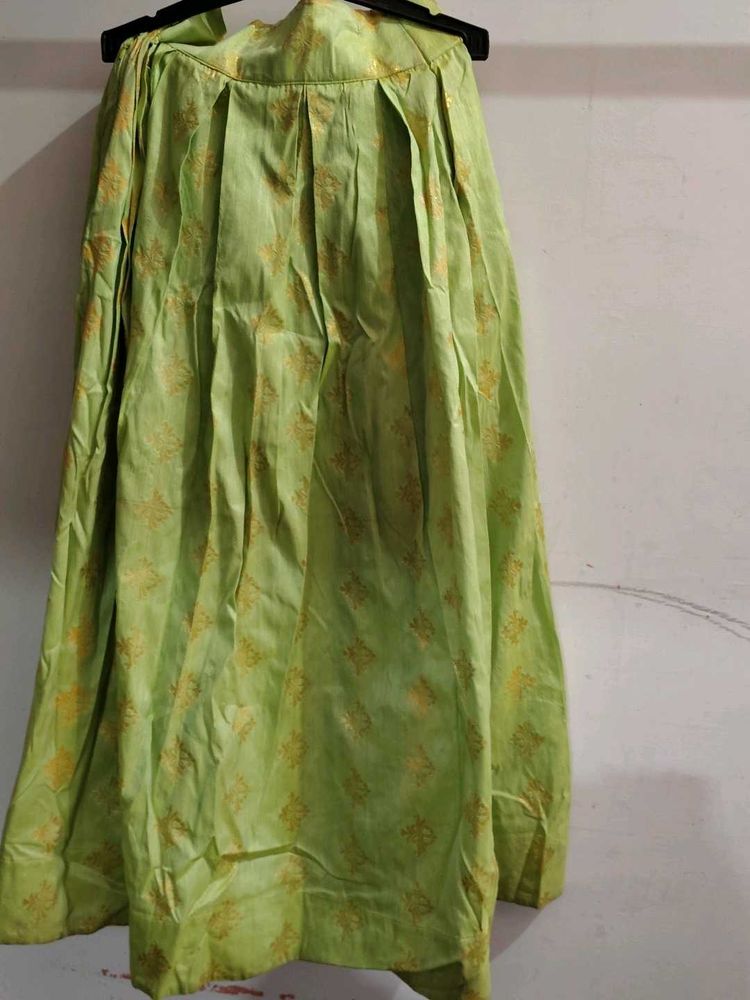 Green Banarsi Silk  Box Pleat Ethnic Skirt