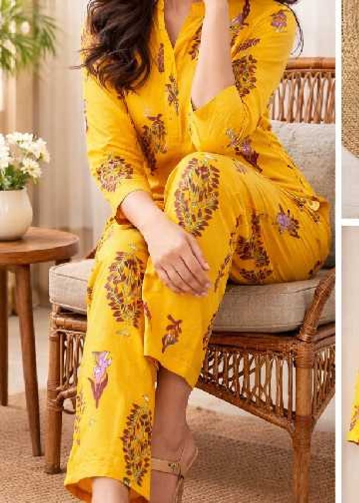 Yellow Printed Kurta Set