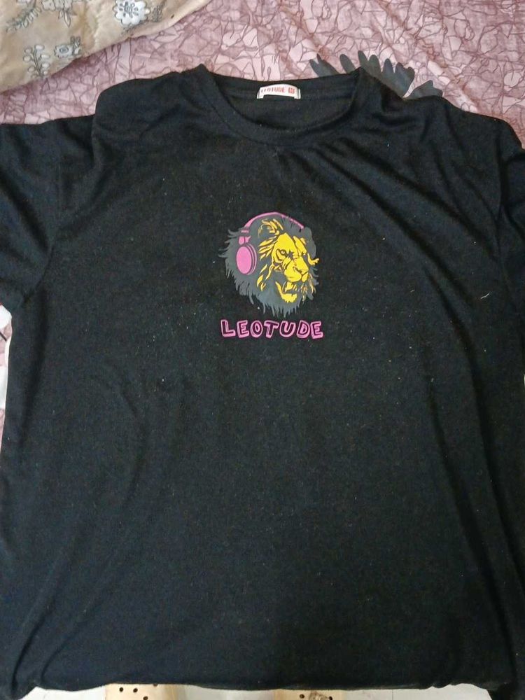Black T-Shirt with Lion Graphic