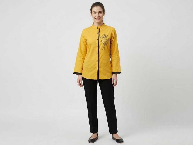 Yellow Kurta with Black Embroidery