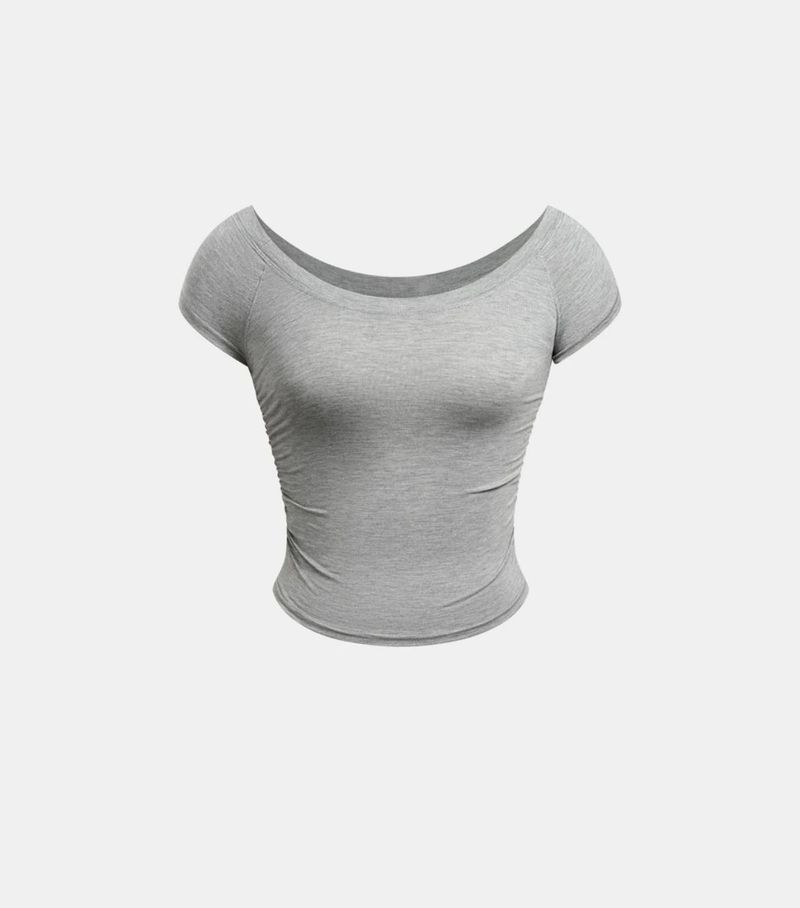 Grey Ruched Cap Sleeve Top