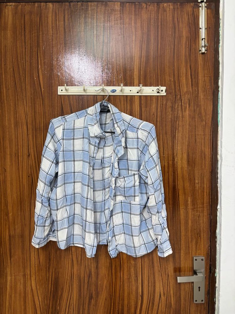 Light Blue Plaid Button-Up Shirt