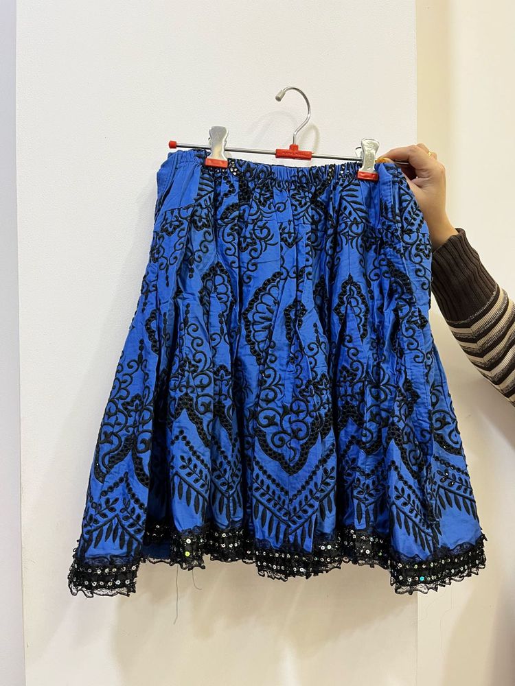 Bohemian Blue Embroidered Mini Skirt