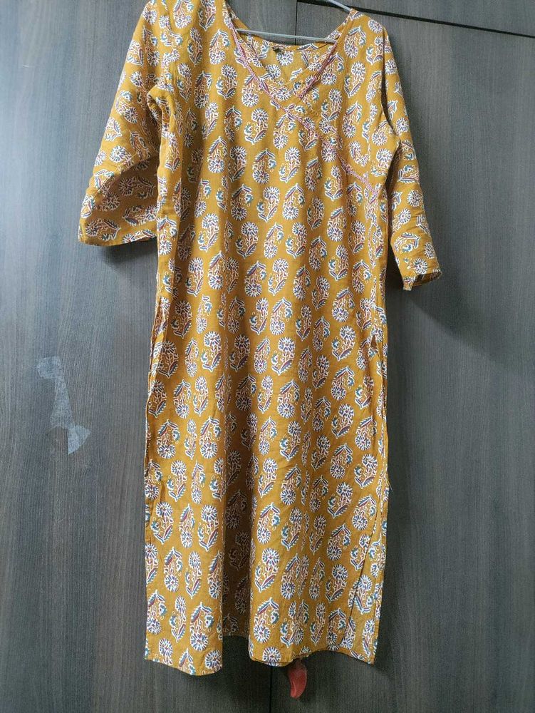 Mustard Cotton Kurta Pant Set