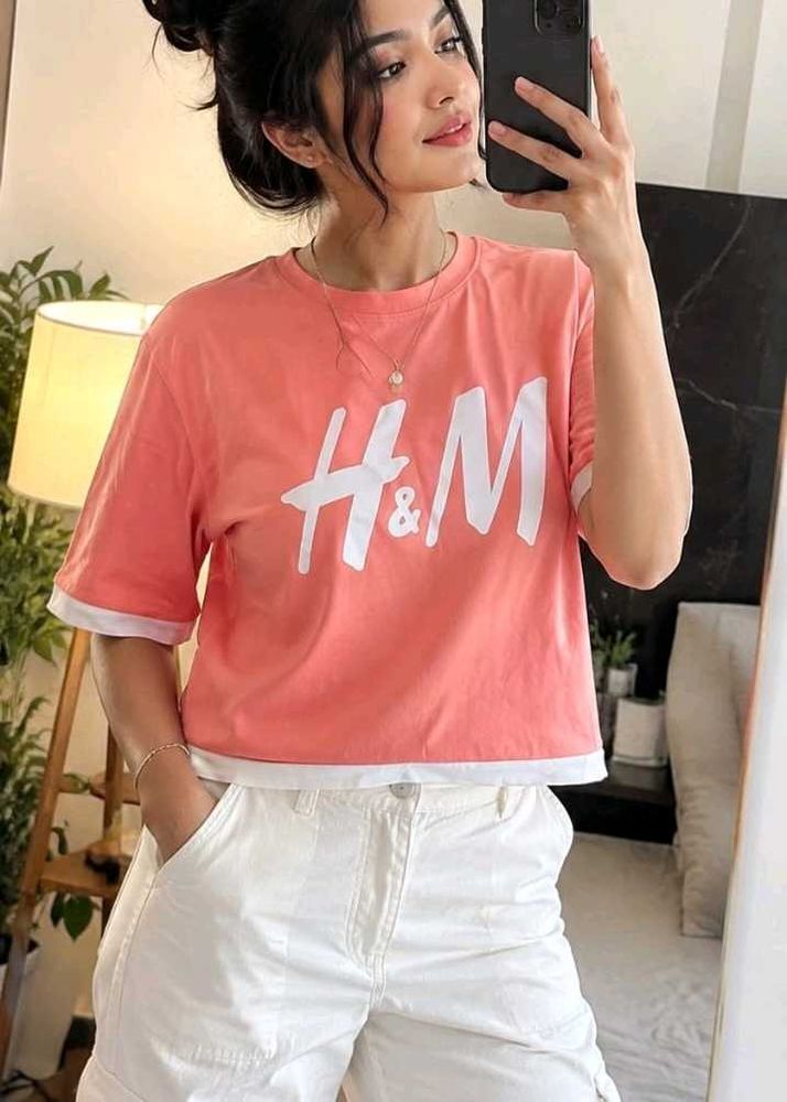 H&amp;M Coral Layered T-Shirt