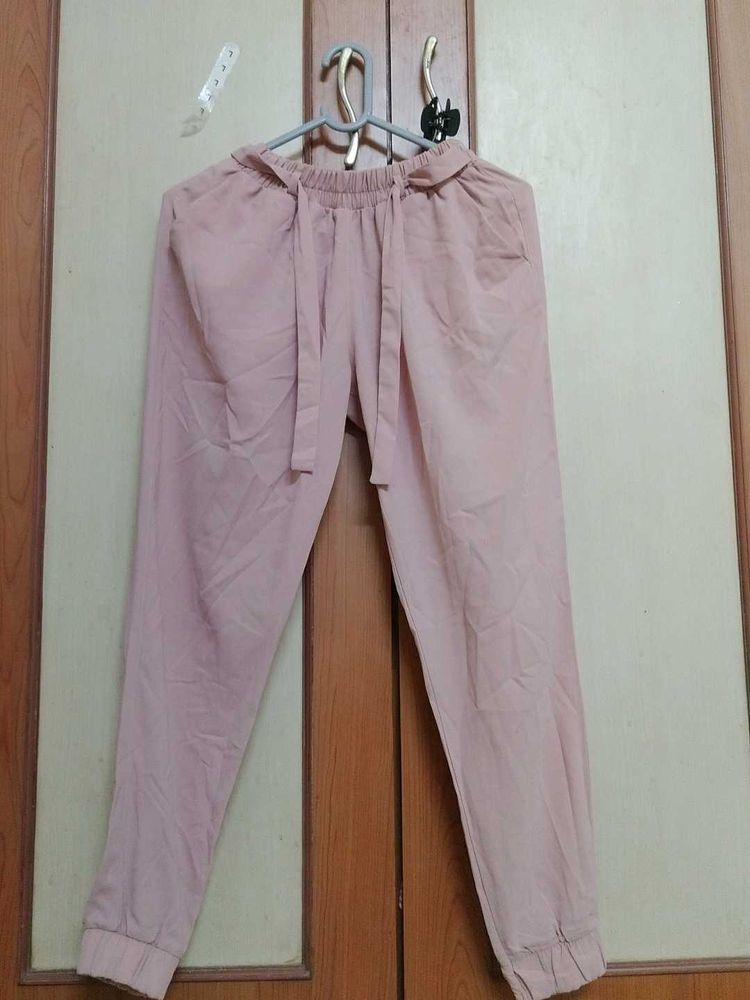 Chic Pink Paperbag Waist Pants