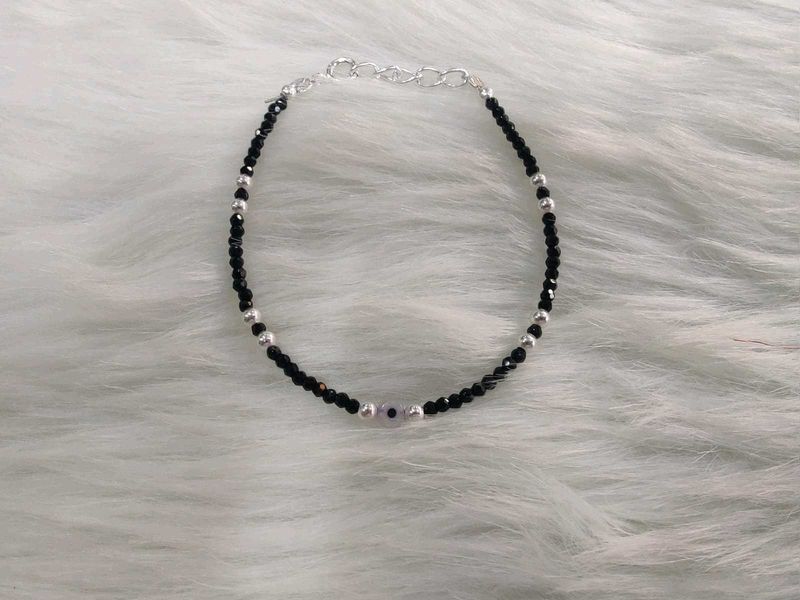 925 Silver Black &amp; Crystal Beads Bracelet