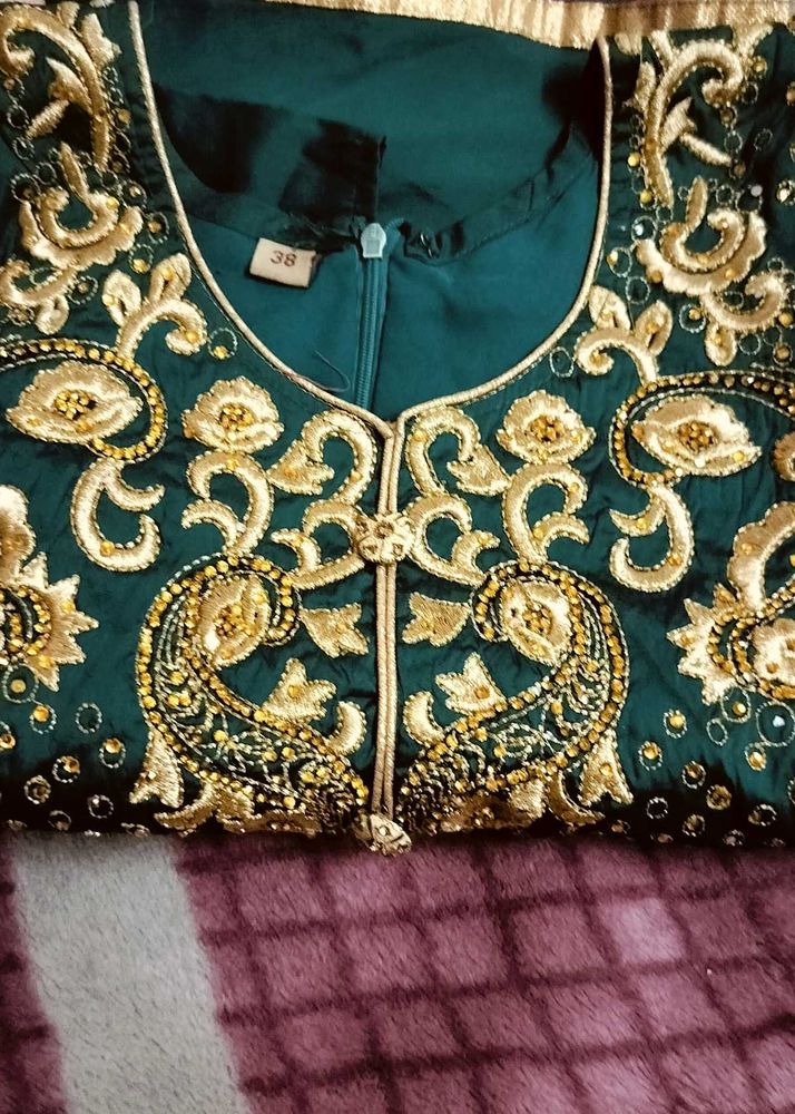 Elegant Emerald Green Embroidered Gown