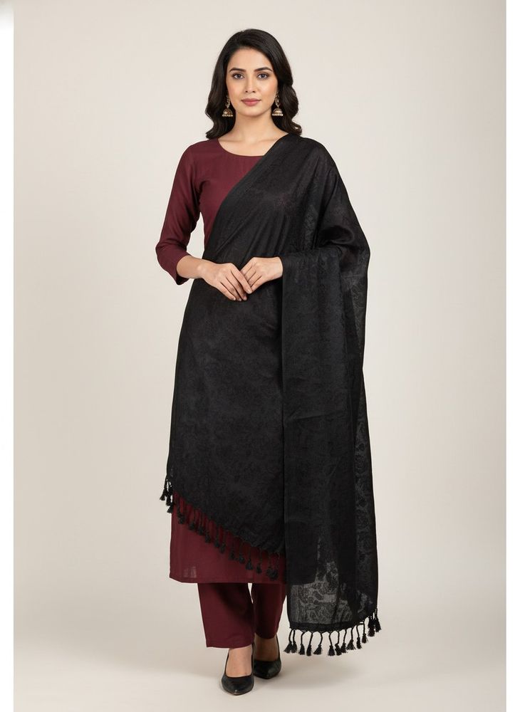 Elegant Black Dupatta with Tassels