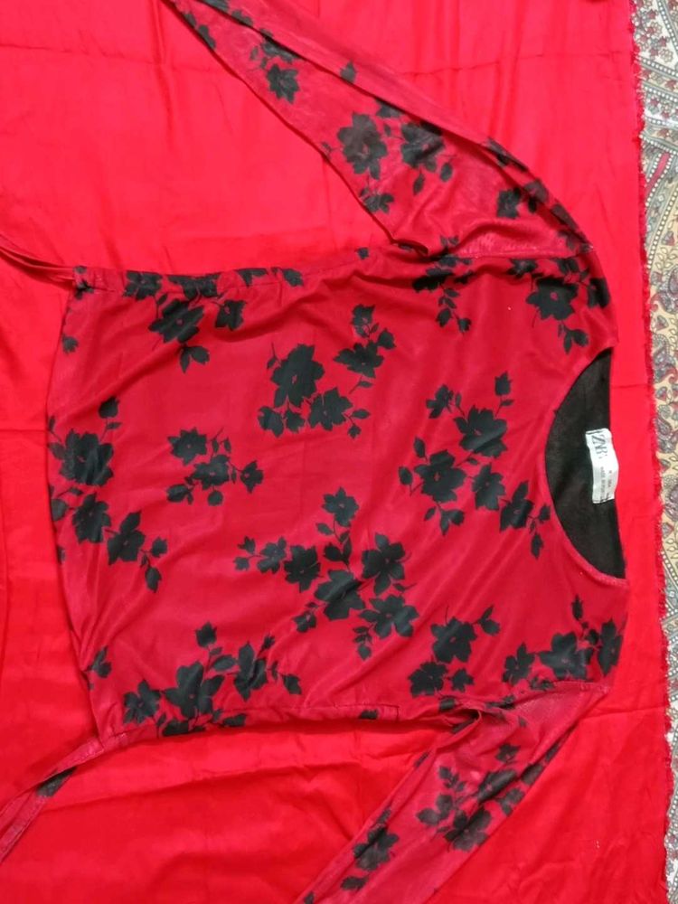 Red Floral Long Sleeve Top