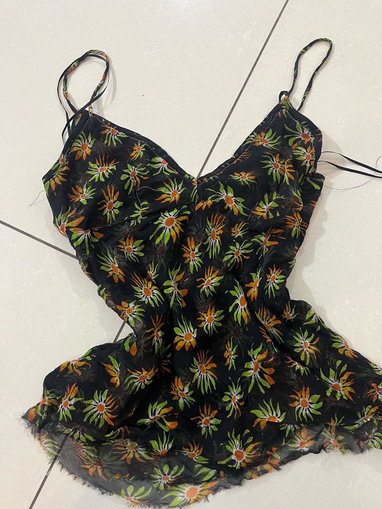 Strappy Black Top with flower print