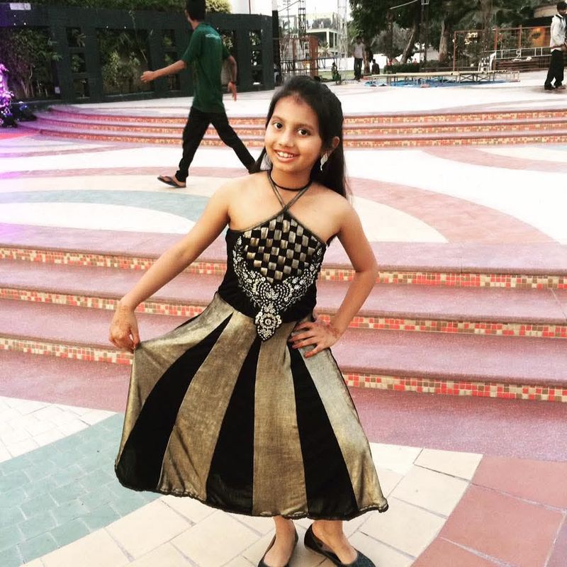 Pure Silk Black &amp; Gold Gown for girls