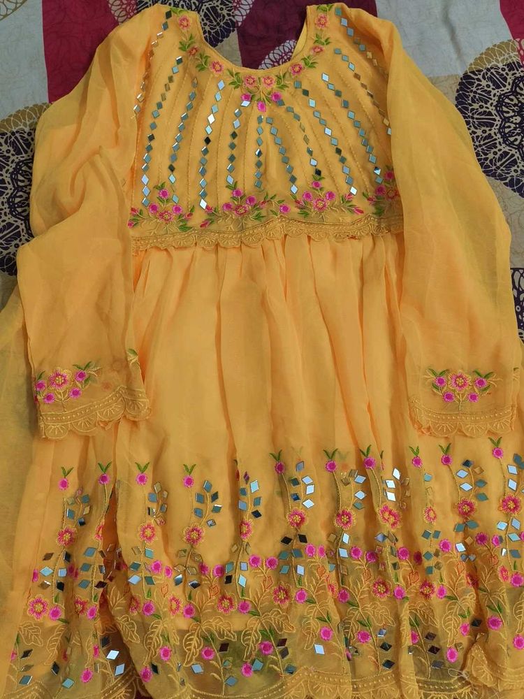 Beautiful Yellow Embroidered sharara set