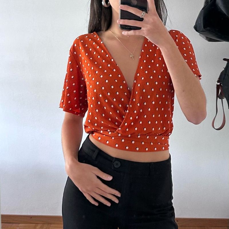 BERSHKA ORANGE POLKA DOT TOP