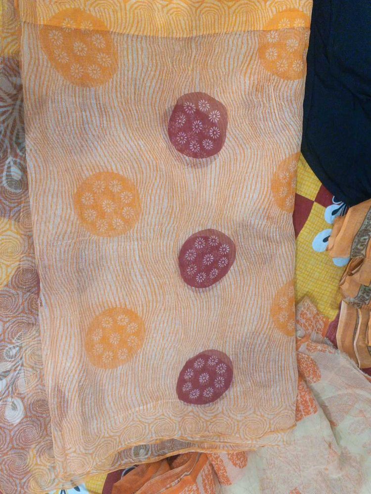 orange  saree with floral print