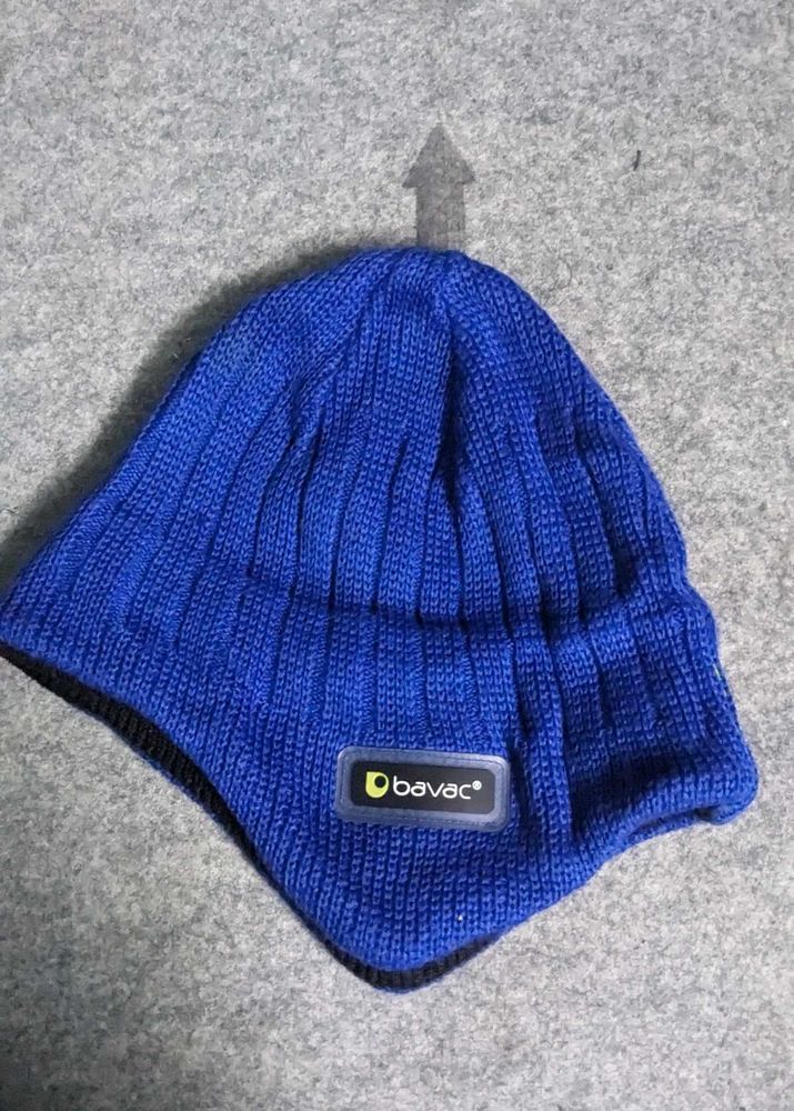 Blue Knit Beanie Hat