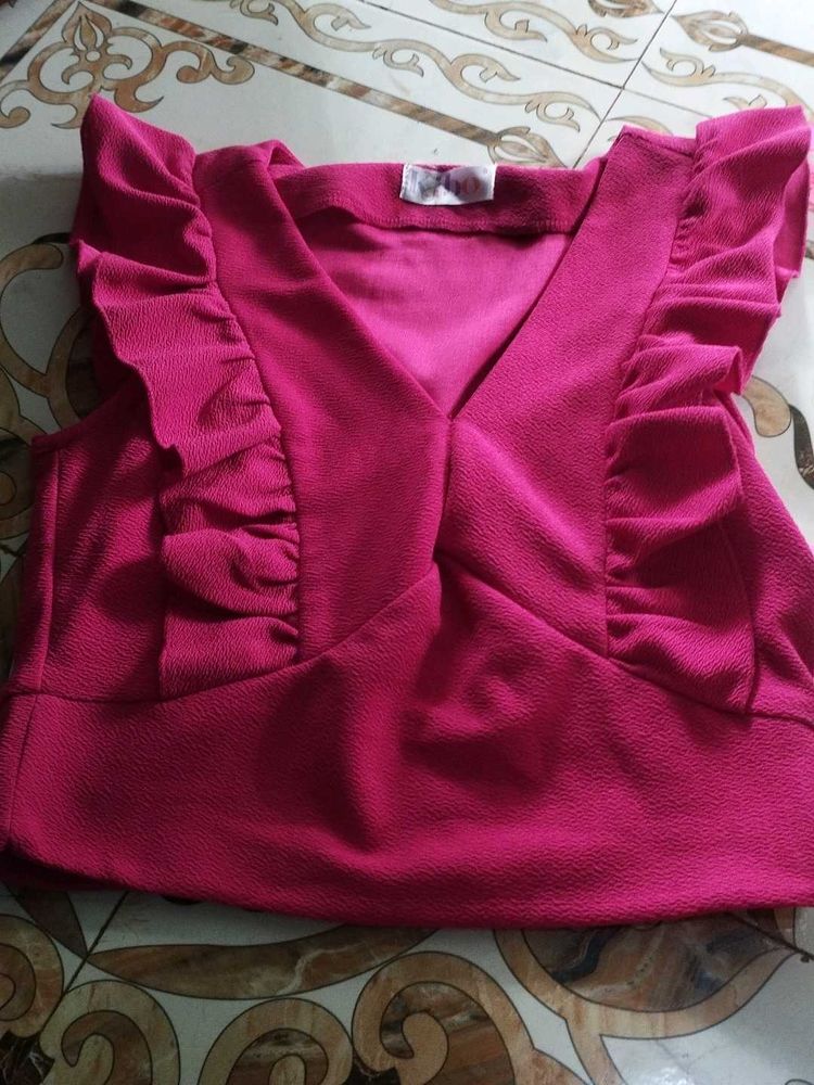 V-Neck Ruffled Pink Top