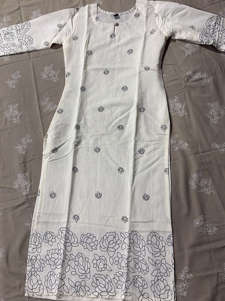 White Kurta with Floral print