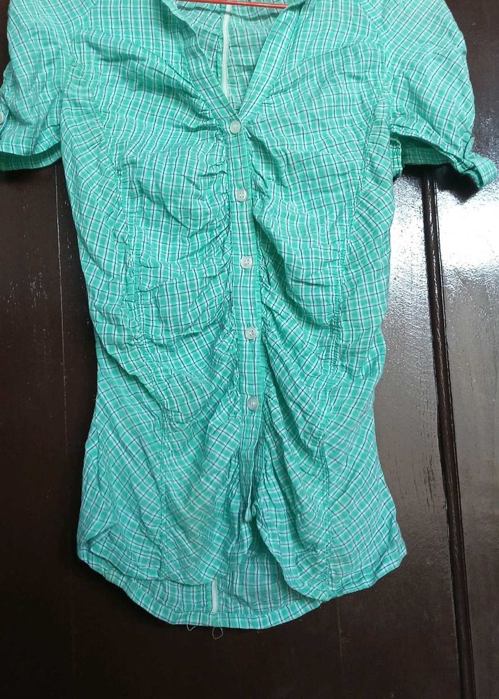 Green Plaid Button-Up Shirt
