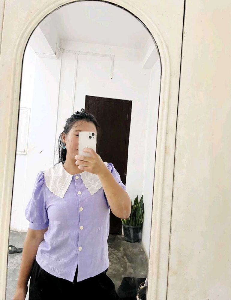 Cute korean  Lavender Puff Sleeve Top