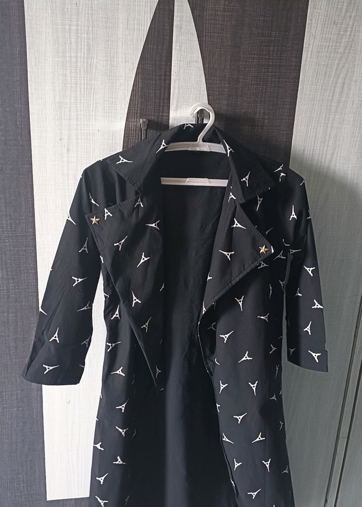 Black With White Printed Shrug For Women