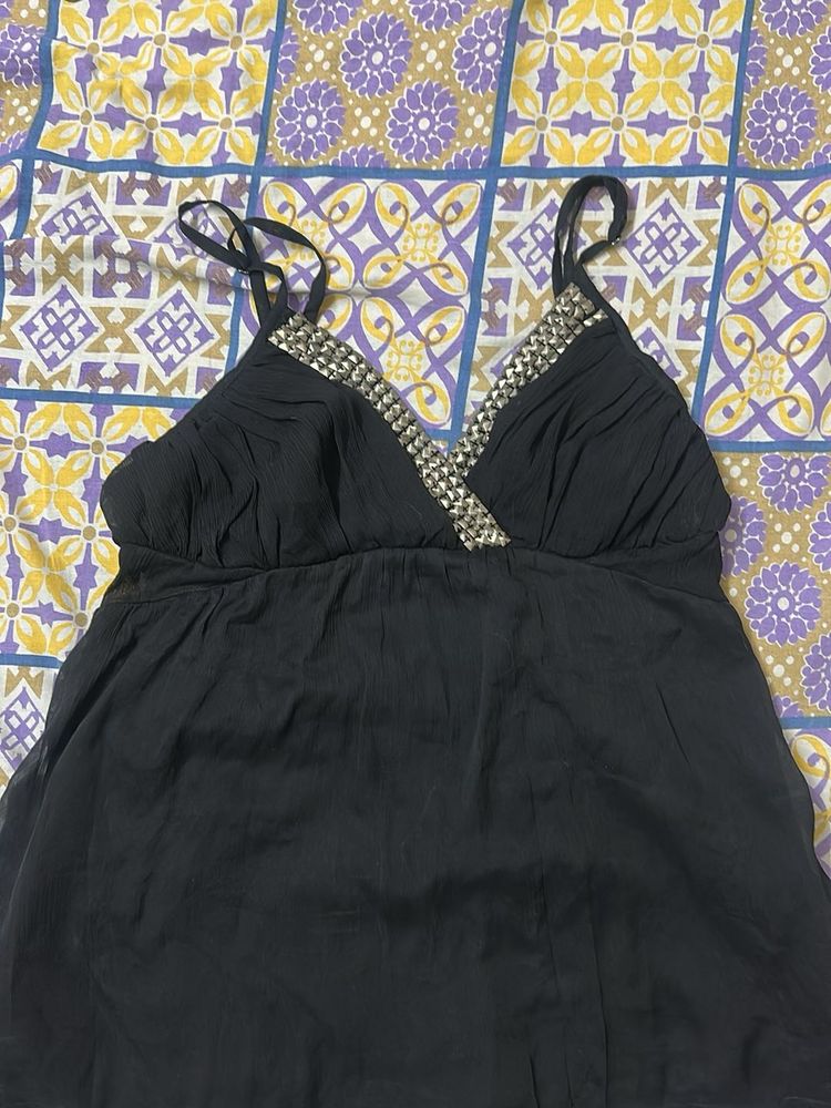 Sparkly Black V-Neck Spaghetti Strap Top