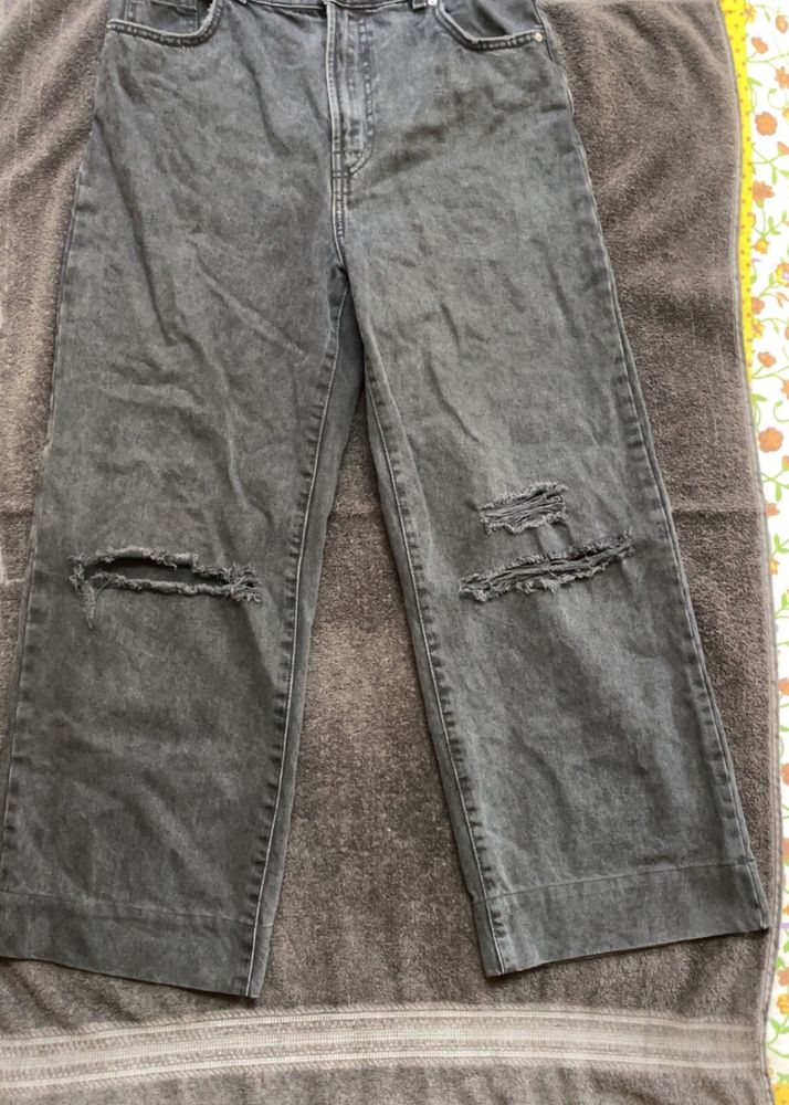 Black Ripped Wide Leg Jeans