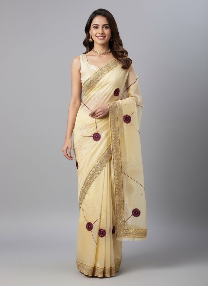 Beautiful Yellow Saree Embellishments