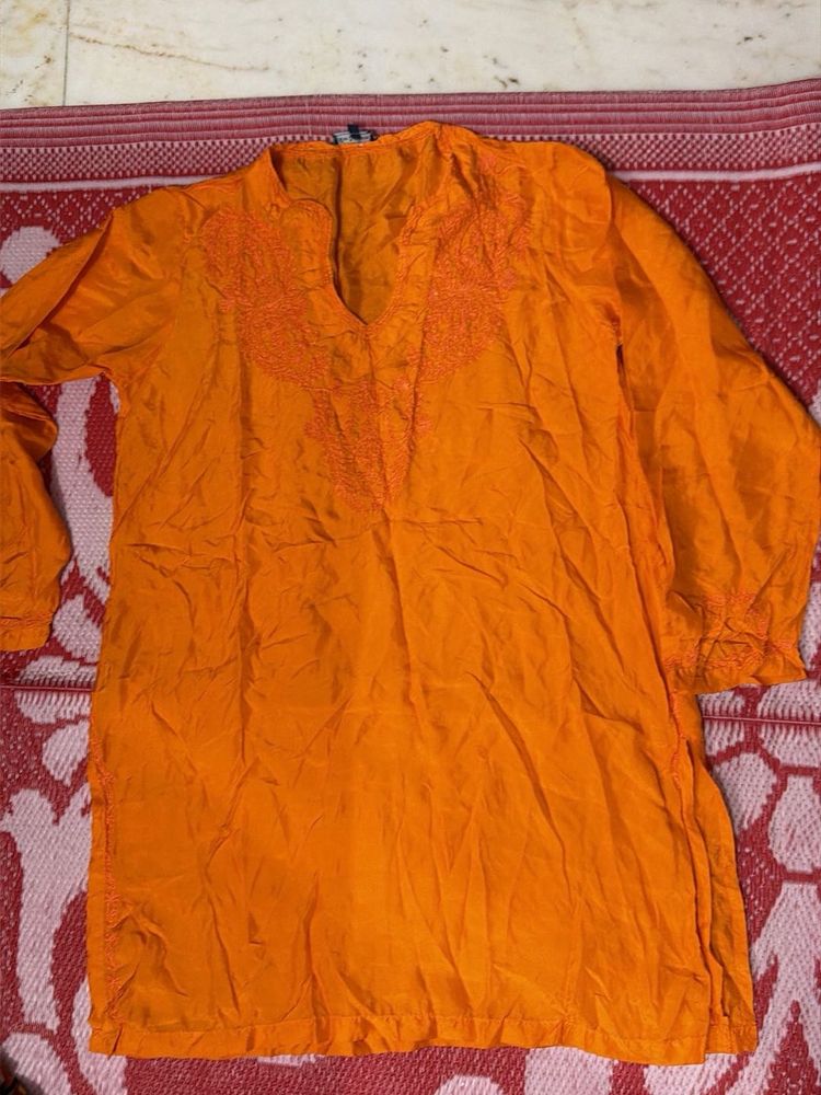 Vibrant Orange Embroidered Kurta