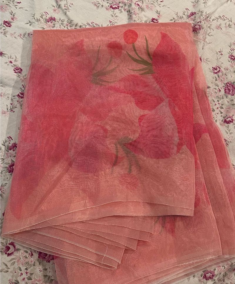 Pink Floral Print Saree