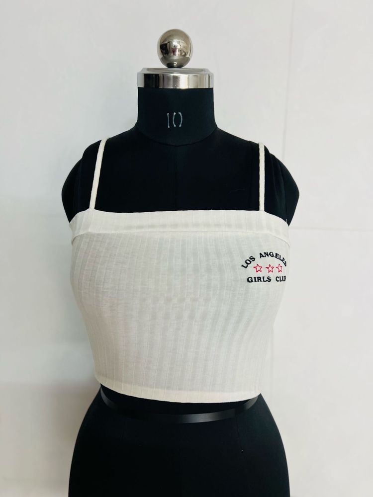 White Ribbed Crop Top - LA Girls Club