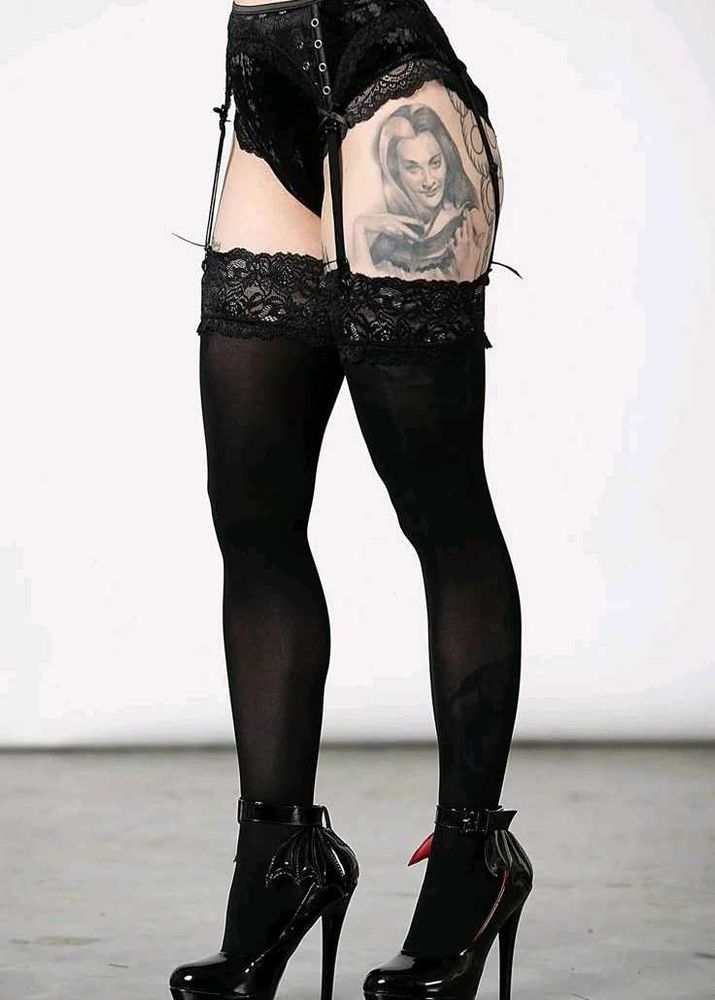 Black Lace Top Thigh High Stockings