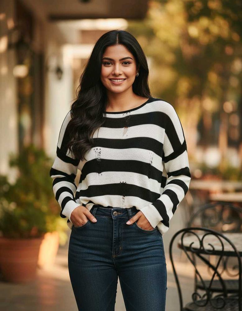 Striped Distressed Knit Sweater