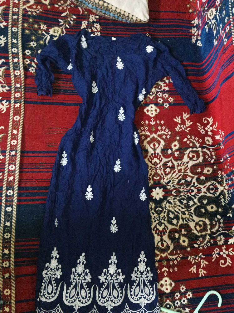 Elegant Navy Blue Embroidered Gown