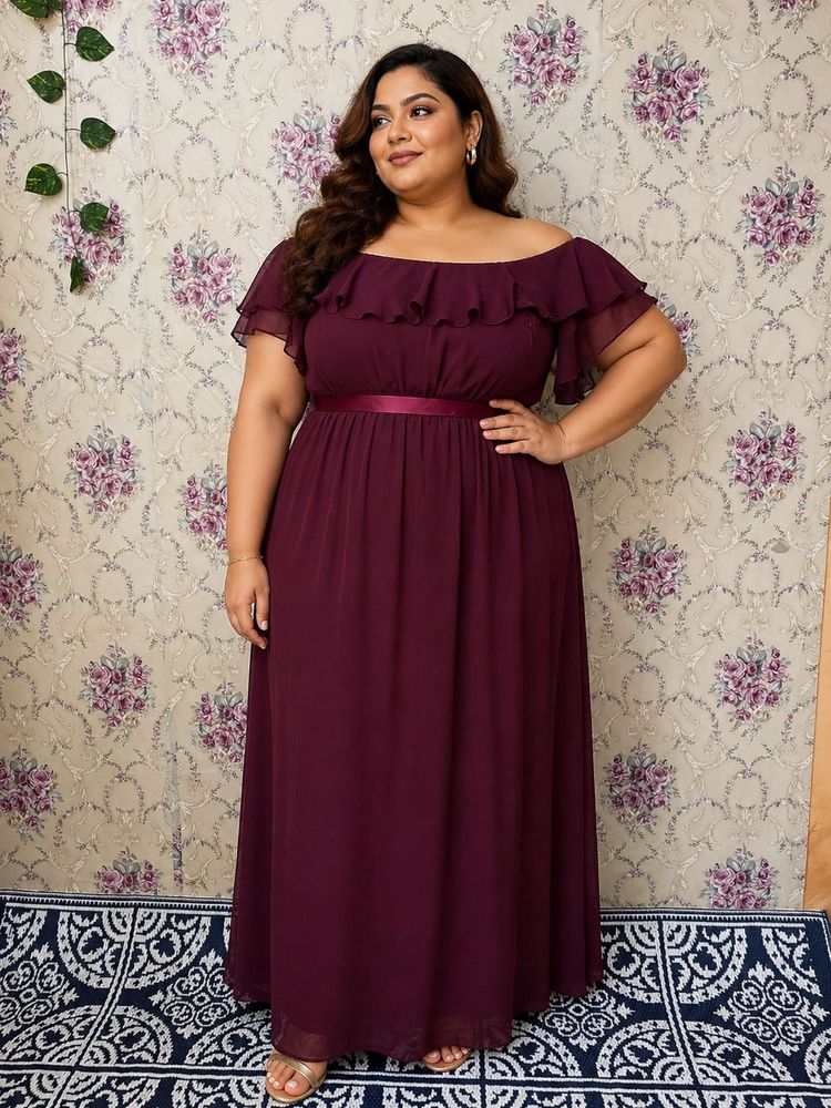 3XXL Elegant Burgundy Maxi Dress