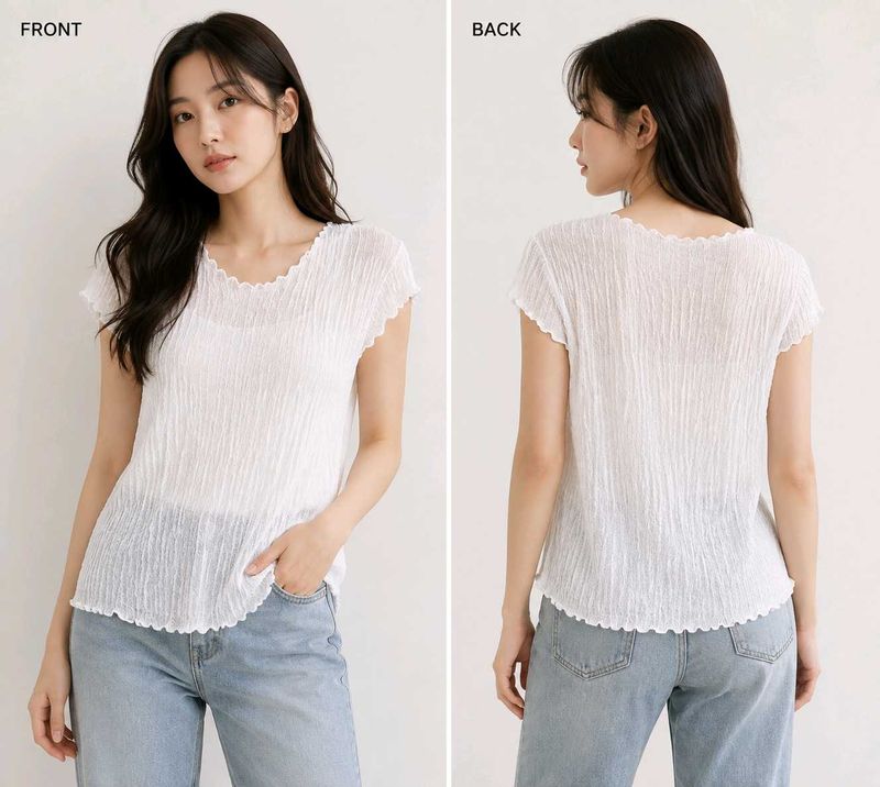 White Textured V-Neck Top