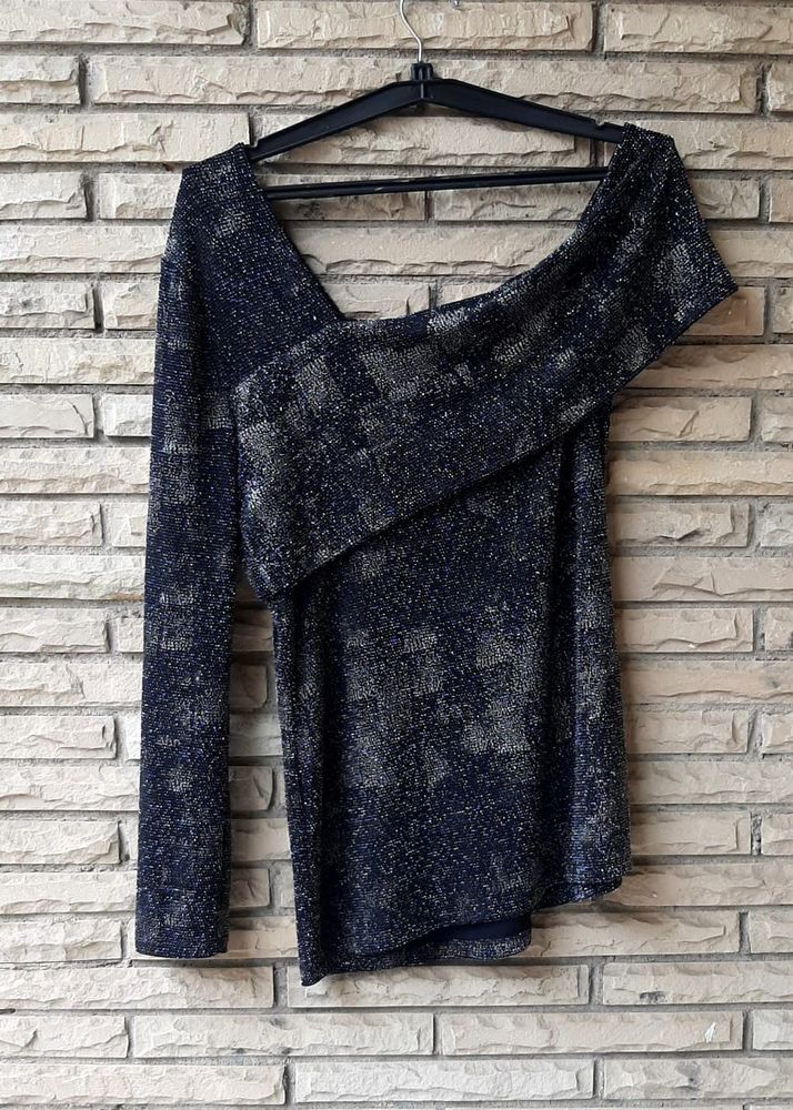 Sparkly One-Shoulder Long Sleeve Top