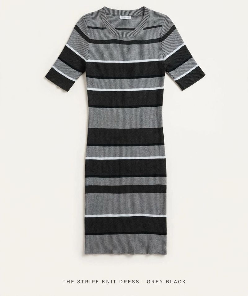 Grey &amp; Black Striped Knit Dress