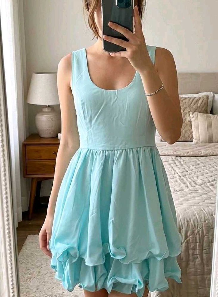 Light Blue Bubble Hem Mini Dress 38/40