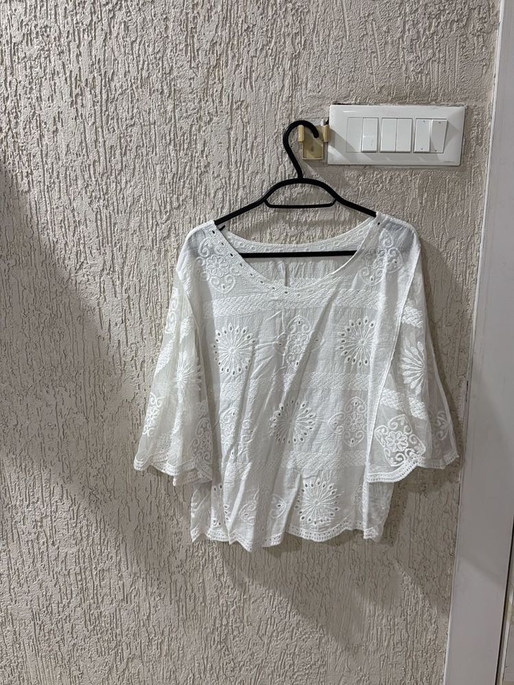 White Chikankari top