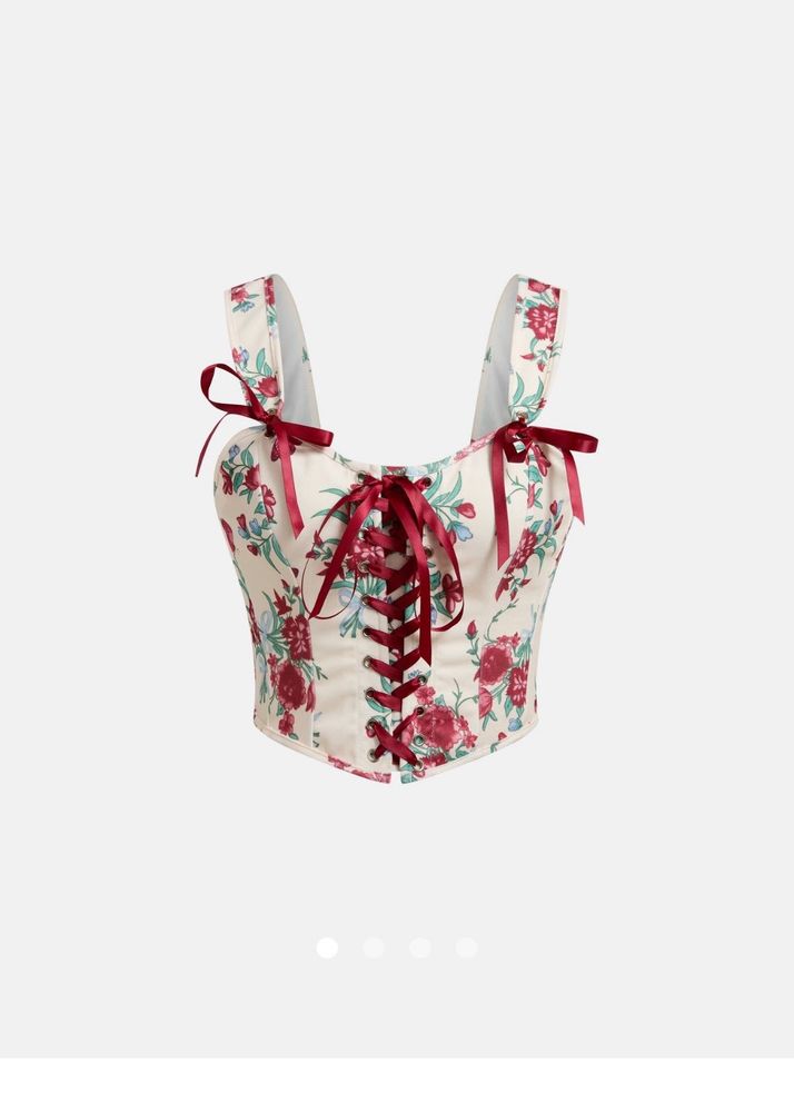 Floral Corset Top with Lace-Up Detail