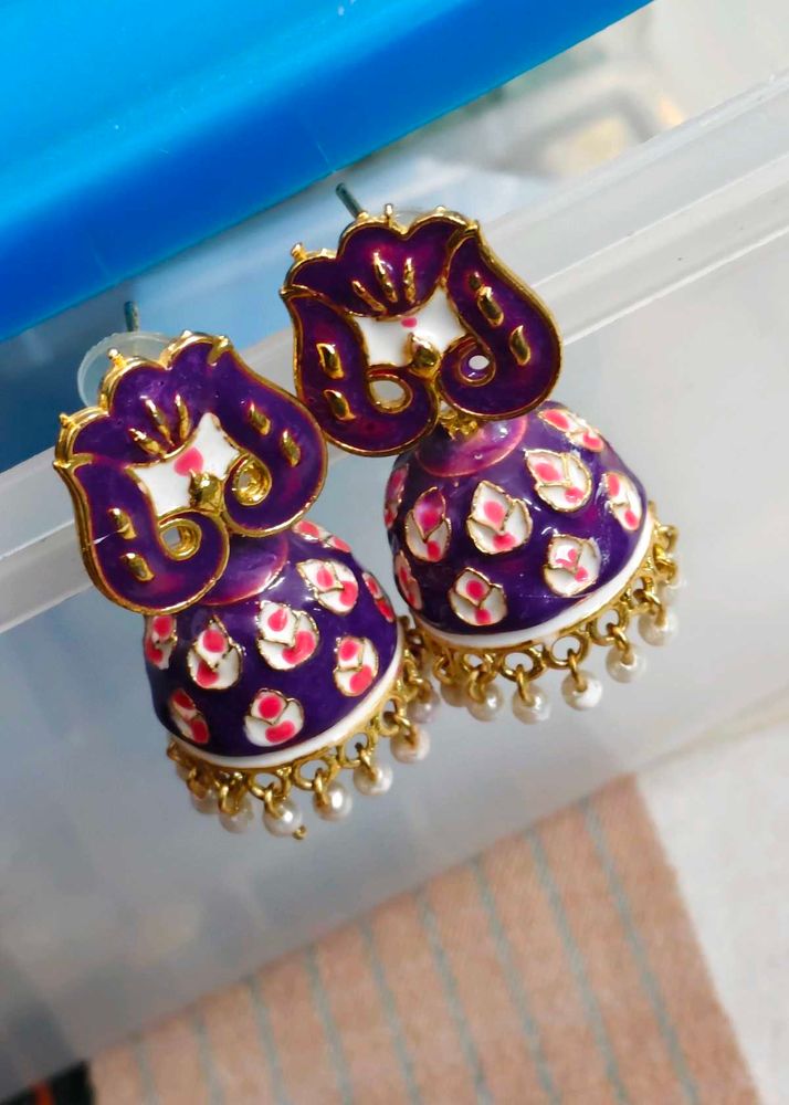 Purple Enamel Jhumka Earrings