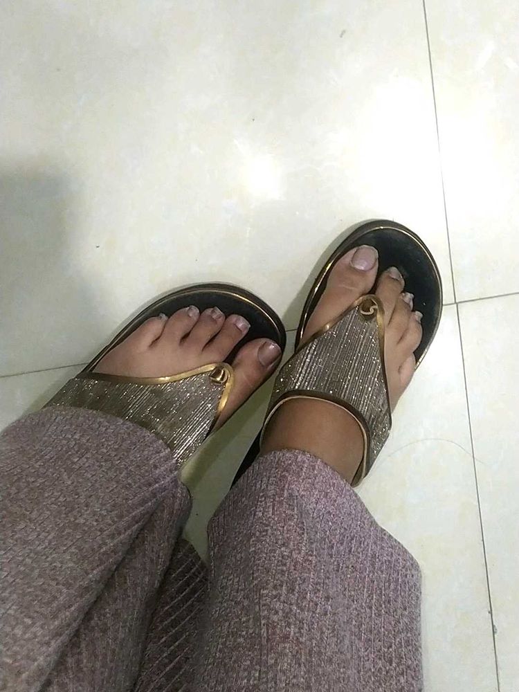 Black Golden High Sole Heel Sandle