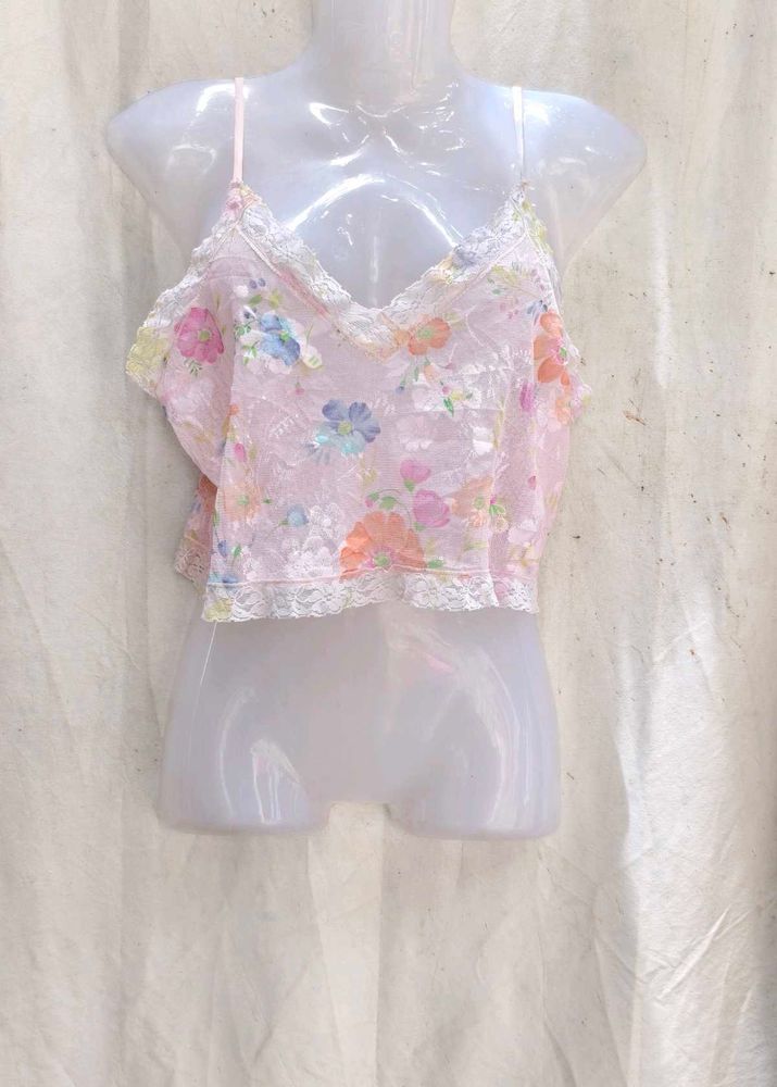 14V. Floral Lace Trim Cami Top