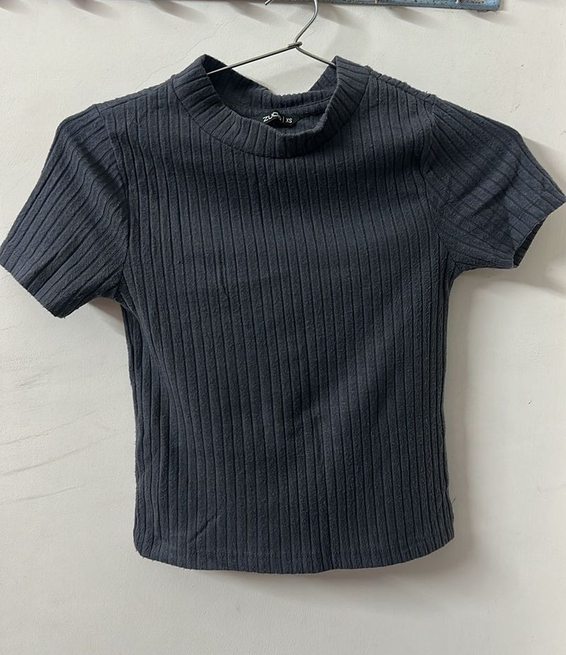 Ribbed Mock Neck Short Sleeve Top