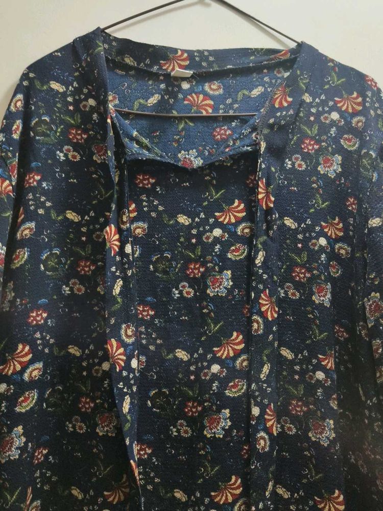 Vintage Floral Print navy midi dress