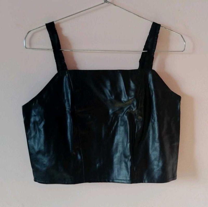 Chic Black Faux Leather Crop Top