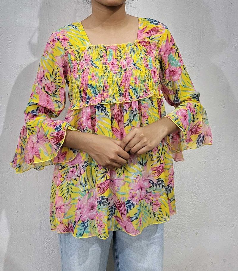 Vibrant Floral Smocked Top